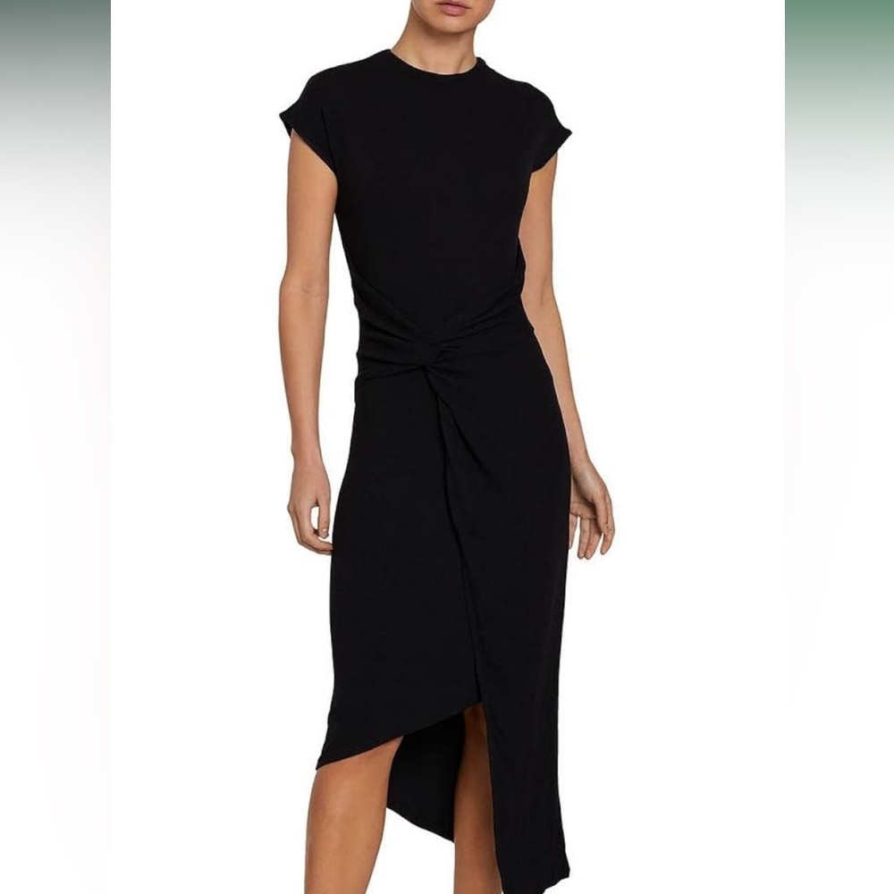 Laundry by Shelli Segal Women's Midi Cap Sleeve Asymmetrical Knot Front Dress